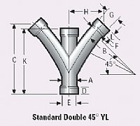 2.5" 16 ga. Galvanized Steel Double 45º YL 